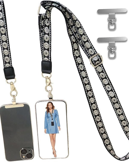 LEMEDE Wrist Keychain and Adjustable Phone Lanyard, Silver Hook Phone Crossbody Strap with 360° Rotating Phone Pads