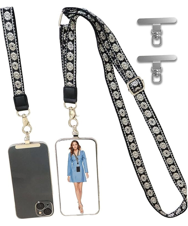 LEMEDE Wrist Keychain and Adjustable Phone Lanyard, Silver Hook Phone Crossbody Strap with 360° Rotating Phone Pads