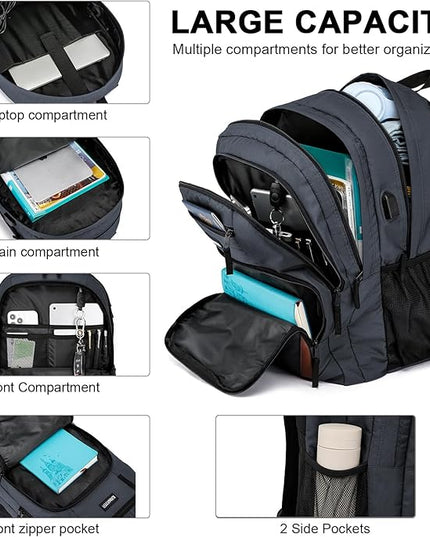 School Backpack for Teen Boys & Girls - 8 Compartments Water Resistant Bookbag with Large Laptop Sleeve | 15.6 Inch Anti-Theft College Student Backpack, Black