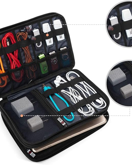 BUBM Double Layer Electronic Accessories Organizer, Travel Gear Bag for Cables, USB Flash Drive, Plug and More, Perfect Size Fits for iPad mini (Medium, Gray)