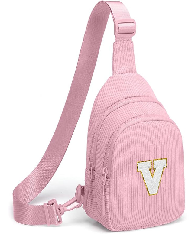 Viverte Small Corduroy Sling Bag Initial Crossbody Bag Fanny Pack for Girls Personalized Birthday Gifts for Teen Girls Gifts
