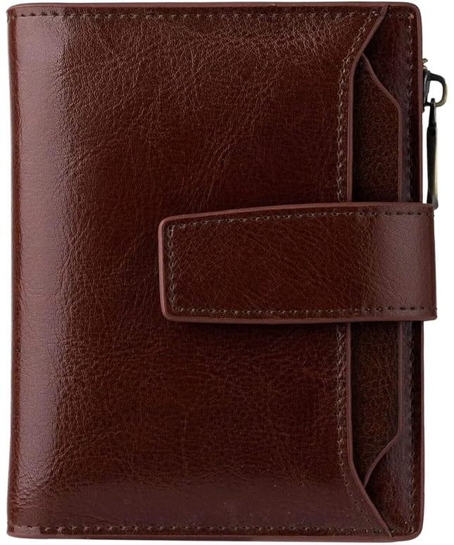 Bveyzi Women's Small Leather RFID Blocking Bifold Zipper Pocket Wallet Ladies Credit Card Slots Purse with id Window