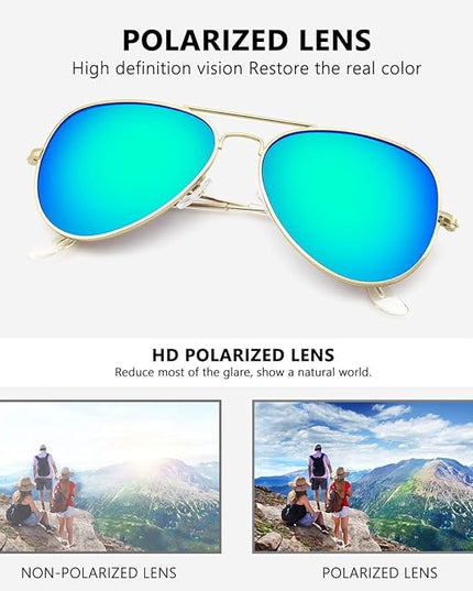 livho Sunglasses for Men Women Aviator Polarized Metal Mirror UV 400 Lens Protection