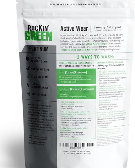 Rockin' Green Laundry Detergent, Plant based, All Natural Laundry Detergent Powder, Vegan and Biodegradable Odor Fighter, Safe for Sensitive Skin (Active Wear 90 Loads - AC/DSea Breeze)