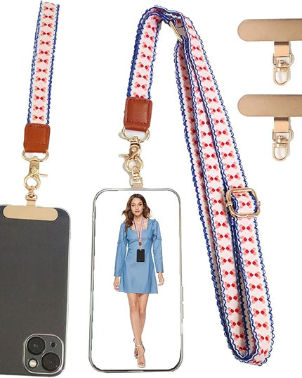 LEMEDE Phone Charm Lanyard, Gold Buckle Adjustable Crossbody and Wrist Strap with 2pcs 360-Degree Rotatable Phone Pad
