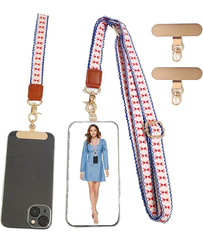 LEMEDE Phone Charm Lanyard, Gold Buckle Adjustable Crossbody and Wrist Strap with 2pcs 360-Degree Rotatable Phone Pad