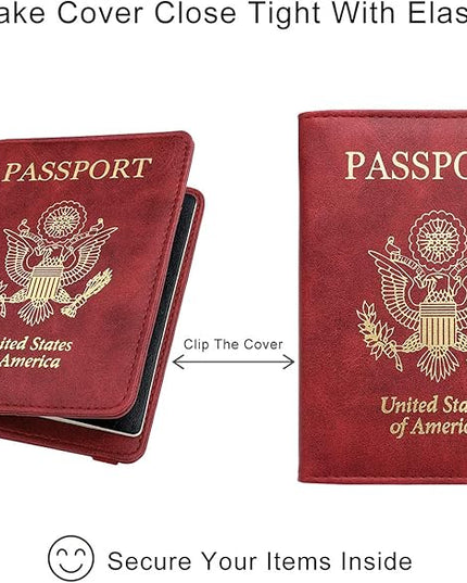 WALNEW Passport Holder for Travel, RFID Passport Cover Wallet for Women Men, PU Leather Passport Book Card Holder Case with Pen, Travelling Essentials for Flying