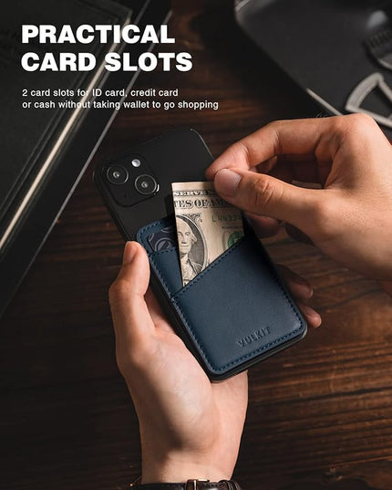 VULKIT Phone Card Holder Wallet Leather Adhesive Pocket RFID Blocking Credit Card Sleeves Stick Back of Phone Smartphones Navy