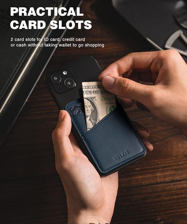 VULKIT Phone Card Holder Wallet Leather Adhesive Pocket RFID Blocking Credit Card Sleeves Stick Back of Phone Smartphones Navy