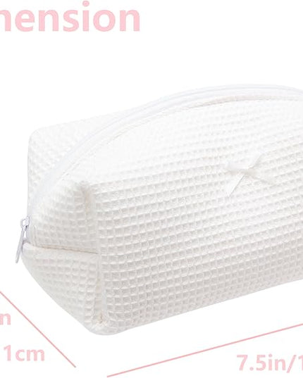 PAZIMIIK Cozy Makeup Bag Travel Cosmetic Bag for Women Soft Toiletry Bag Aesthetic Makeup Organizer Portable Large Zipper Pouch for Skincare Beauty Accessories Brushes Waffle Check White