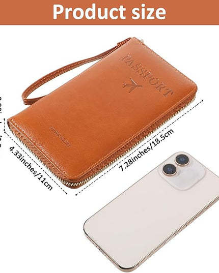 Multi-Function RFID Passport Wallet with Phone Pocket Travel Essentials Wallets Ultimate Passport Holder with Card Slots Wallet Cover Case for Women Men Holds Phones Passports Cash Boarding Passes