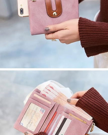AOXONEL Women's Rfid Small Bifold Leather Wallet Ladies Mini Zipper Coin Purse id card Pocket,Slim Compact Thin