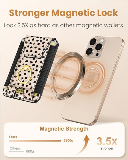 Shorogyt Compatible with Magsafe Wallet with Ring Grip Magnetic Card Holder - Cute Phone Wallets with Stand for iPhone 17/16/15/14/13/12 Series for Women Girls Boba Design, Fit 7 Cards