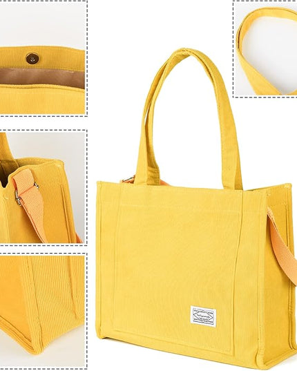 Valleycomfy Corduroy Tote Bag for Women Travel Crossbody Bag Purse Women Shoulder Bags Work Handbags Everyday Hobo Bag