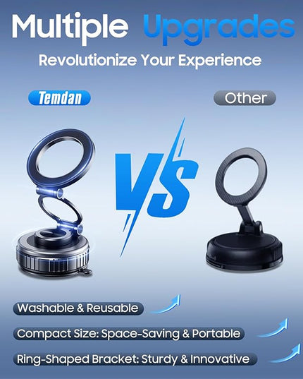 Temdan for Car Phone Holder for Magsafe [80+LBS Strongest Suction] 360° Adjustable Car Phone Mount, Phone Holders for Your Car for iPhone 17 Pro Max 16 15 14 13 12 Air Plus,Space Gray