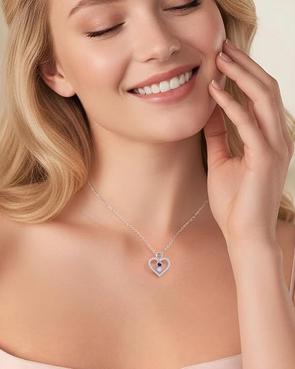 LOUISA SECRET Infinity Double Birthstone Necklace, 925 Sterling Silver Tiny Pendant Heart Necklace for Women Wife Her, Best Jewelry Gift Heart Jewelry Meaningful Gift for Valentine's Day, Christmas, Birthday Anniversary