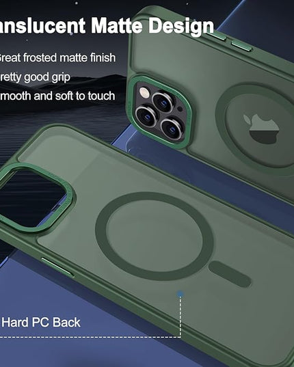 Hython Case for iPhone 11 Pro Max Case Magnetic Translucent Matte Phone Cases 6.5" [Compatible with MagSafe] Thin Slim Fit Shockproof Bumper Hard Protective Cover for Women Men Girls, Dark Green