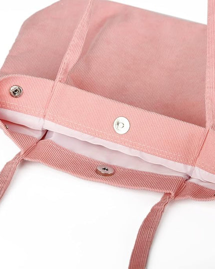 Corduroy Tote Bag Cute Tote Bags for Women Shoulder Bag with Inner Pocket for Work Beach Travel and Shopping Grocery
