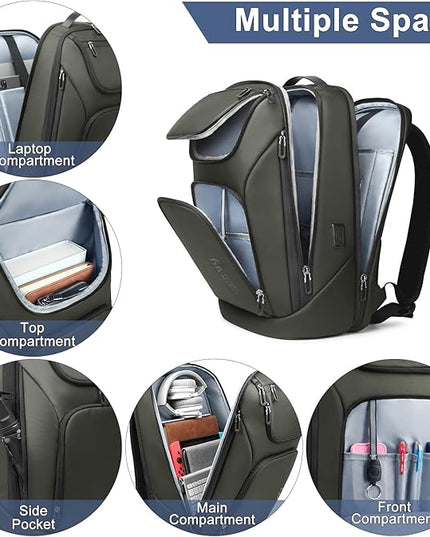 hk Business Smart Backpack for Men Anti-Theft for 17.3 Inch Laptop with USB Charging Port Water-Resistant Large Durable Compact 30L for Travel College Work-Green