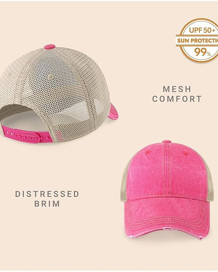 CHOK.LIDS Everyday Premium Washed Trucker Hat Unstructured Distressed Pigment Dyed Cap Adjustable Outdoor Headwear