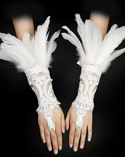 HOMELEX Women Black Lace Feather Gloves Witch Angel Costume Accessories Swan Wings Wrist Bands