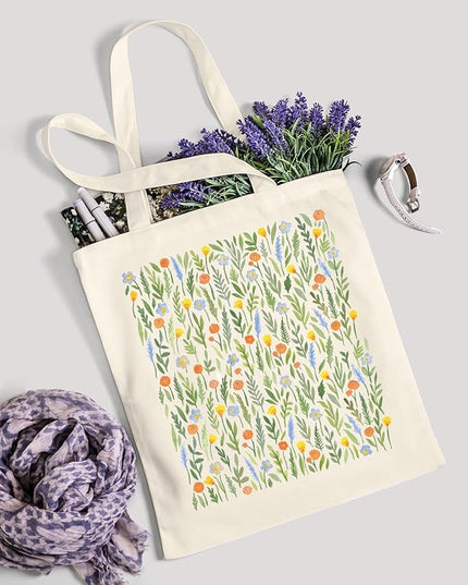 AUSVKAI Canvas Tote Bag for Women, Aesthetic Cute Grocery Grocery Reusable Cotton Gift Bag for Shooping Beach Trendy Gifts