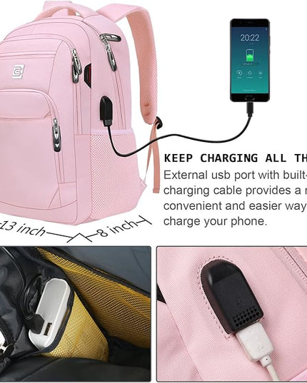 Laptop Backpack,Business Travel Anti Theft Slim Durable Laptops Backpack with USB Charging Port,Water Resistant College Computer Bag for Women & Men Fits 15.6 Inch Laptop and Notebook-Light Pink