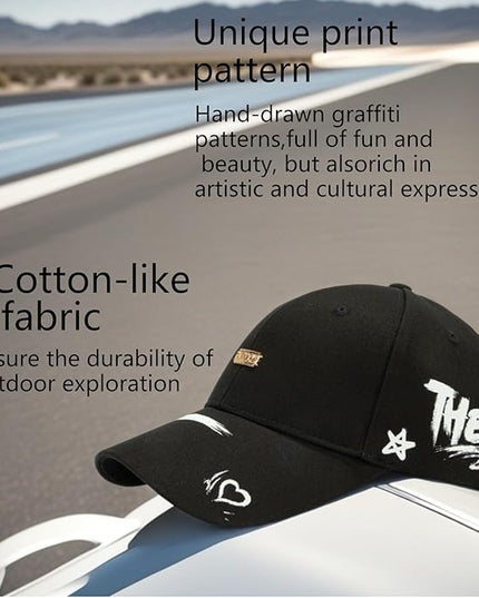 Trendy Unisex Graffiti Baseball Cap, Adjustable Cotton Baseball Cap for Men & Women, Athletic Streetwear Hat