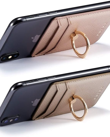 BIAJIYA Phone Card Holder RFID Leather Wallet Credit Adhesive Cell Case Stick-on Card Holder for Women and Men Back of Phone for Most of Smartphones (Rose/Gold)