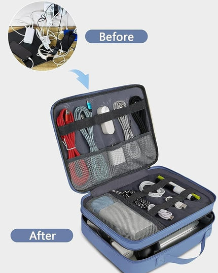 MATEIN Cable Organizer Bag, Large Travel Tech Organizer Water Resistant Electronic Accessories Case with Handle for Tablet, Cables, USB, Hard Drive, Double Layers Travel Gift for Men and Women, Blue