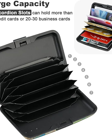 ELFISH Mini RFID Aluminum Wallet Credit Cards Holder Business Card Case Metal ID Case for Men Women(Blue Flower)