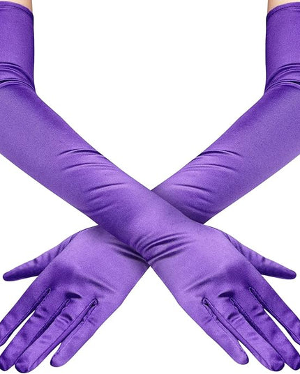 Lansian Long Opera Party Gloves for Women 1920s 20s Satin Gloves Costumes Elbow Length Bridal Evening Dress, 21 inches