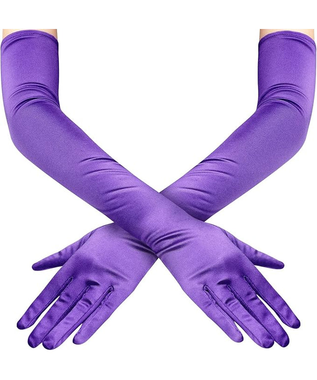 Lansian Long Opera Party Gloves for Women 1920s 20s Satin Gloves Costumes Elbow Length Bridal Evening Dress, 21 inches
