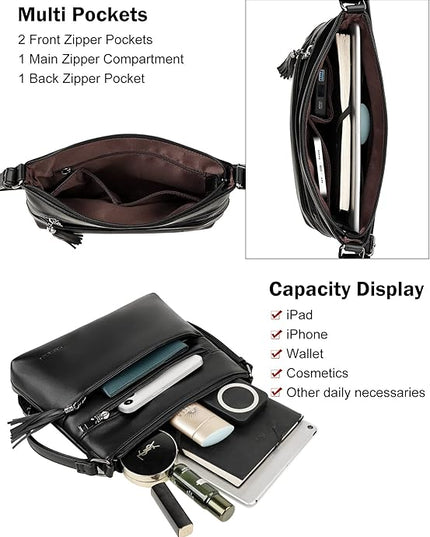 MASINTOR Crossbody Bags for Women, Lightweight Medium Crossbody Purse, Soft Leather Women's Shoulder Handbags with Tassel