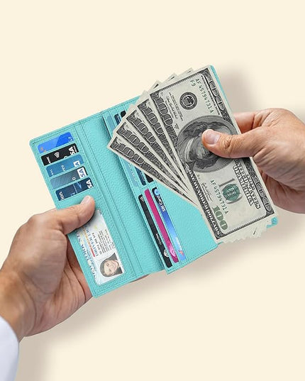 Real Leather Women Wallet Leather with RFID Blocking -Trifold Card Holder Designer Ladies Clutch with ID Window Wallets