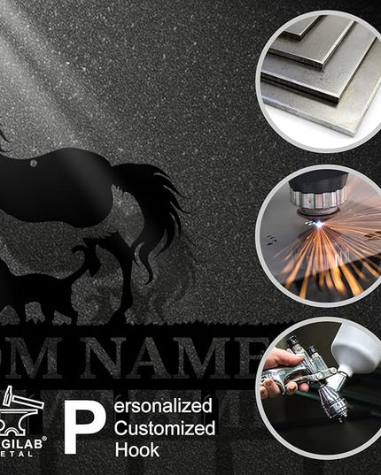 Personalized Custom Name Farm Horse Wall Key Hooks,Metal Horse Art Clothes Hooks,Metal Horse Wall Home Storage Decorative,For Front Door, Hallway, Kitchen, Bedroom,Keys,Hats (Style A)
