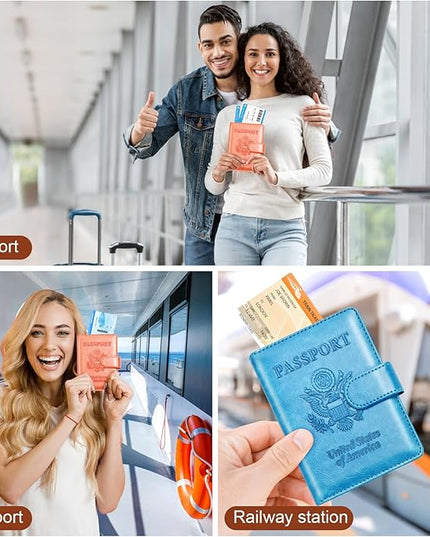 Herain Passport Holder for Travel Cruise Essentials, 2 Pcs Passport Cover Wallet Case Travel Gifts Women Men Family, RFID Passports Book Card Holders Travels Accessories Must Haves