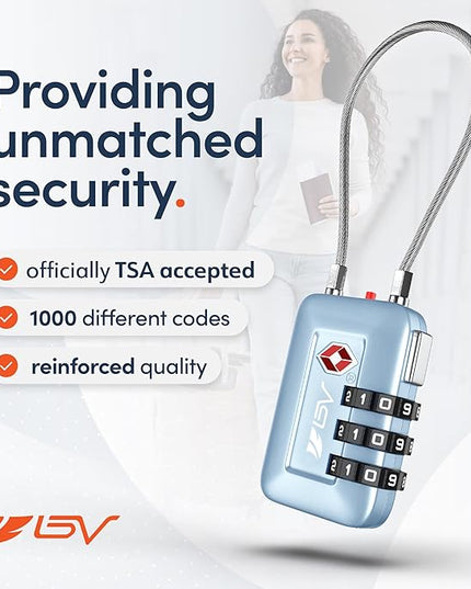 TSA Accepted Luggage Travel Lock, Set-Your-Own Combination Lock for School Gym Locker, Luggage Suitcase Baggage Locks, Filing Cabinets, Toolbox, Case (Arctic Blue, 1 Pack)