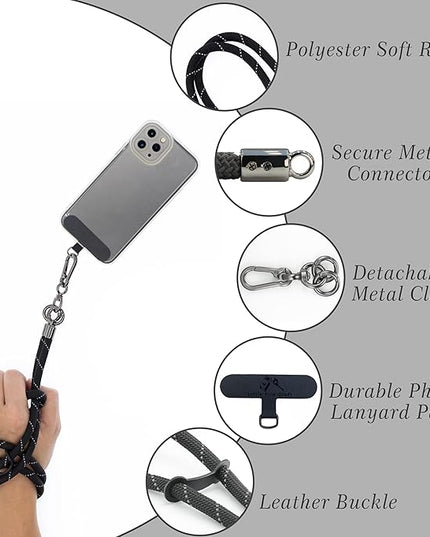 Phone Lanyard Universal Cell Phone Strap Crossbody Strap for iPhone Lanyard Around the Neck Extra Long Rope with Tether Tab for Men and Women (Black Reflective)