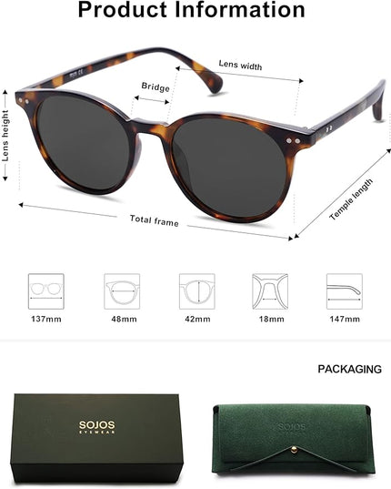 SOJOS Small Round Classic Polarized Sunglasses for Women Men Vintage Style UV400 Lens MAY SJ2113