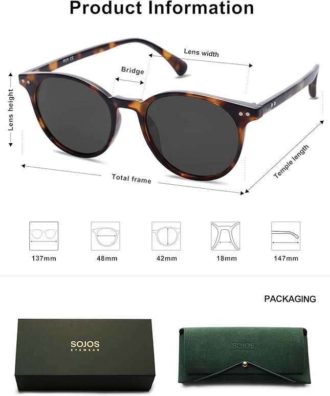 SOJOS Small Round Classic Polarized Sunglasses for Women Men Vintage Style UV400 Lens MAY SJ2113