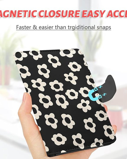 Passport Holder, Travel Wallet Cover with Pen Loop | Cute RFID Blocking Leather Case with Magnetic Closure for Travel Essentials-Flower