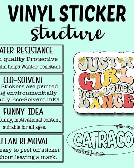(3Pcs) Just A Girl Who Loves Dance Sticker, Decal Decorate Books Laptop Phone Water Bottles Kindles Stickers Tumbler Sticker Waterproof Vinyl Sticker 3 x 2,7" Inch