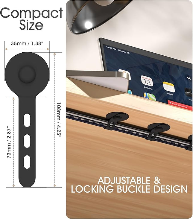 Nearockle Cable Management Under Desk, Adjustable Self-Adhesive Silicone Cable Ties Cord Organizer, Reusable Heavy-Duty Cord Holder Under Table for Office, Home, School (20Pcs-Black)