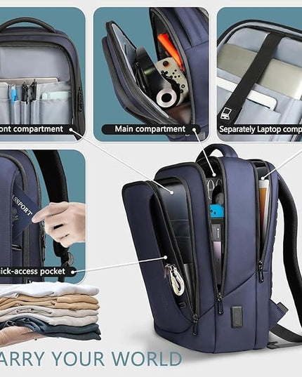 hk Laptop Backpack for Men with USB Charging Port for Business Work College Travel (Blue, 17.3 inch)