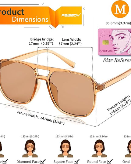 FEISEDY Retro Square Aviator Sunglasses Women Men 70s Vintage Trendy Plastic Frame Sun Glasses B2835