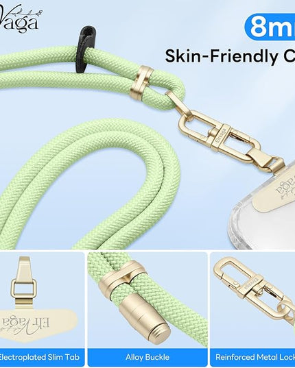 Adjustable Anti-Theft Phone Lanyard Neck & Crossbody Strap with 0.2mm Metal Tab & Comfort-Fit 8mm Rope (Mint Green)