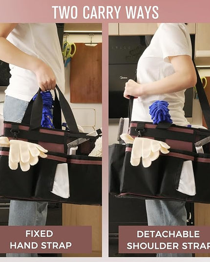 Wearable Cleaning Caddy, Cleaning Caddy Supplies Organizer with Handle & Shoulder Straps for Housekeepers, Under Sink & Car Cleaning Tool Organizers Bag with 4 Foldable Divider (LotusPink)
