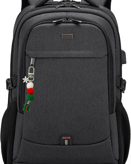 DUSLANG 17 Inch Laptop Backpack for Travel Water Resistant College Backpack for Men Women Laptop Bag with USB Charging Port Key Hanging Ornament Christmas Decorative,Black