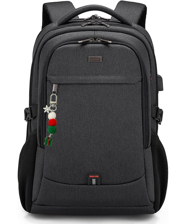 DUSLANG 17 Inch Laptop Backpack for Travel Water Resistant College Backpack for Men Women Laptop Bag with USB Charging Port Key Hanging Ornament Christmas Decorative,Black